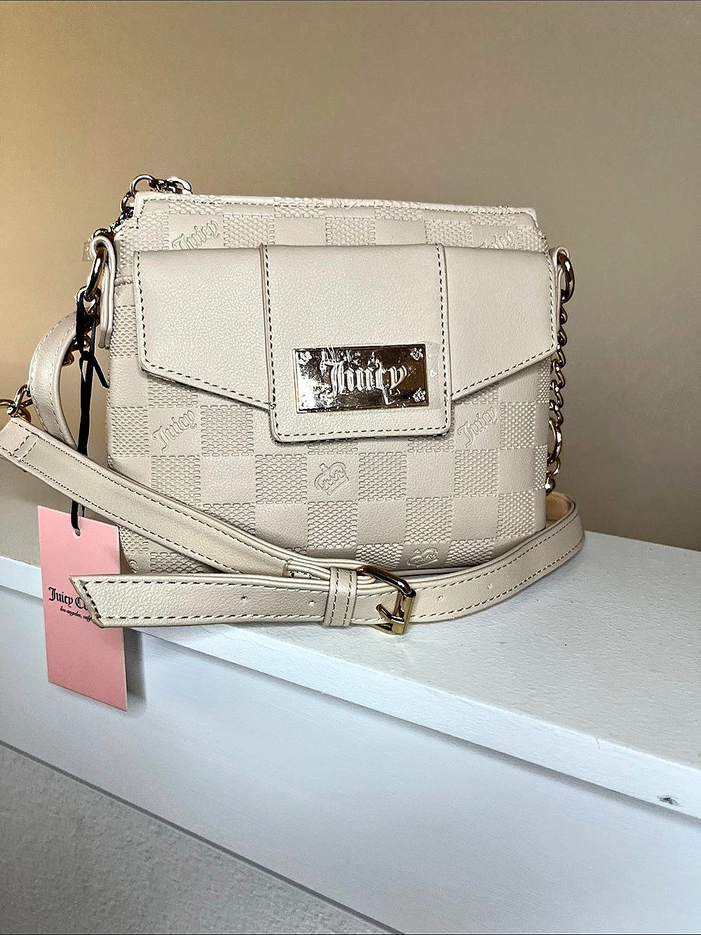 Juicy Couture Checkered Crossbody Bag in White NWT